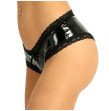 iiniim Women Lingerie Wet Look Patent Leather Lace Trim Edge Open Crotch V-Back Hollow Out Mini Brie