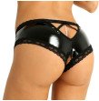iiniim Women Lingerie Wet Look Patent Leather Lace Trim Edge Open Crotch V-Back Hollow Out Mini Brie