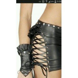 Ladies 3PC Sexy Black Fetish Bondage Leather Look Clubwear Dress S&M