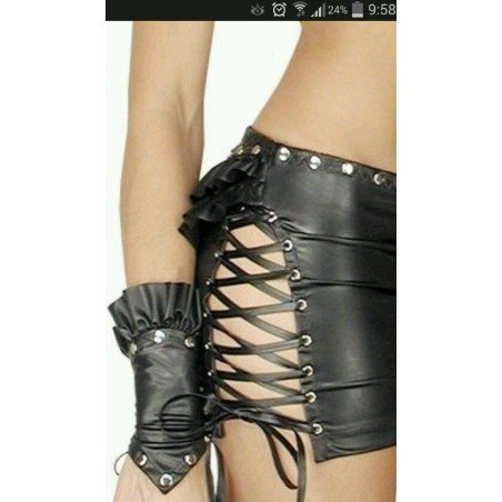 Ladies 3PC Sexy Black Fetish Bondage Leather Look Clubwear Dress S&M