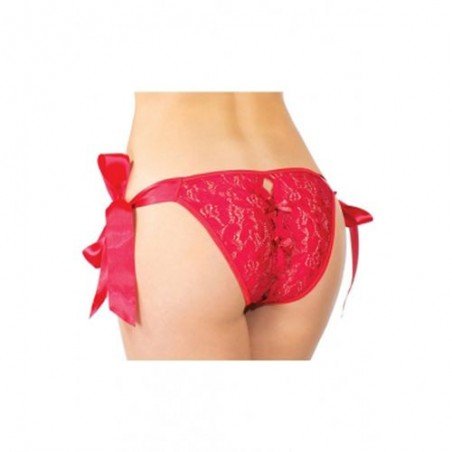 Sexy Crotchless Red Lace Panty tie-side