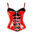 Hot Red And Black Vinyl Corset with Straps, Buckles and Lace-Up Back