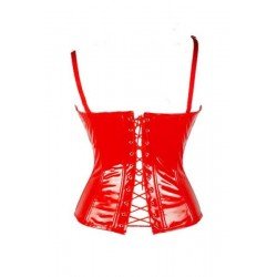 Hot Red And Black Vinyl Corset with Straps, Buckles and Lace-Up Back