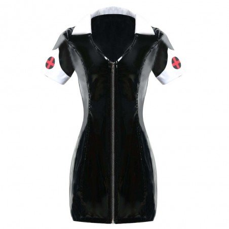 S-XXL Sexy Leather Black PVC Dress With Zipper Bodycon Catsuit Bondage Clubwear Pole Dance Costume S