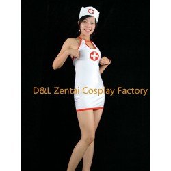 Free Shipping DHL Sexy Zentai White PVC Nurse Cosplay Costume Mini Dress For Women M145