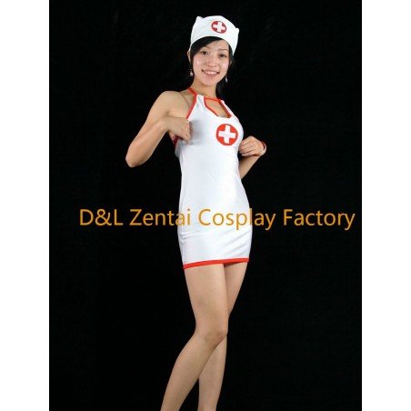 Free Shipping DHL Sexy Zentai White PVC Nurse Cosplay Costume Mini Dress For Women M145