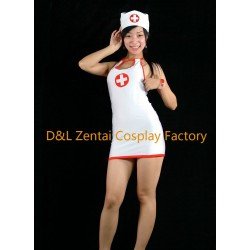 Free Shipping DHL Sexy Zentai White PVC Nurse Cosplay Costume Mini Dress For Women M145