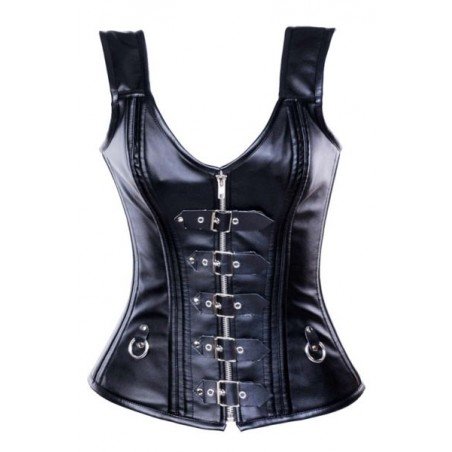 BLACK LEATHERETTE UNDERCUTS CORSET 