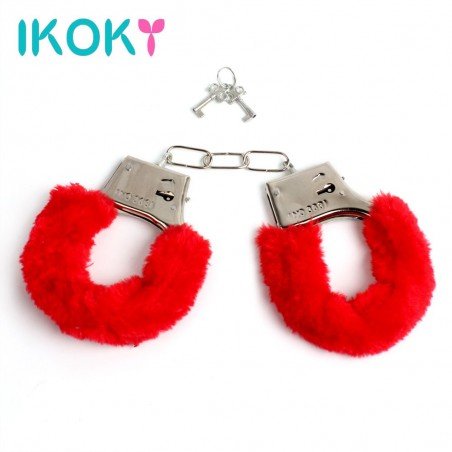IKOKY New Adult Games SM Bondage Furry Soft Metal Handcuffs Hand Cuffs Chastity Sex Toys for Couple Role-playing Erotic Prod