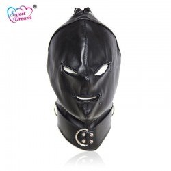 Sweet Dream Black PU Leather Masks Hoods Open Mouth Eyes Fetish Erotic Toys Role Play Adult Game Sex