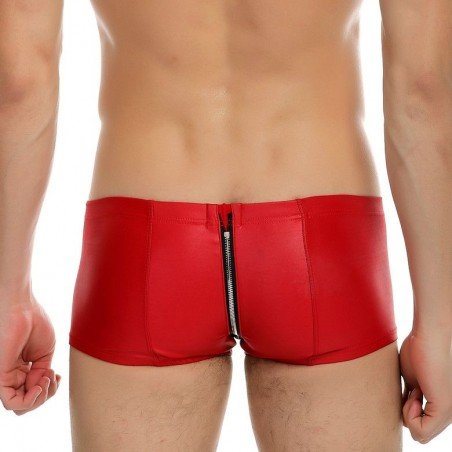 mens sexy Boxer Shorts faux leather zipper fly underwear with rivet performance boxers gay
