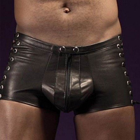 New Men Faux Leather Boxer Black Sex Gay Zipper String Jockstrap Bandage Panties Lingerie Sexy Hot Erotic Underwear Boxer Sh