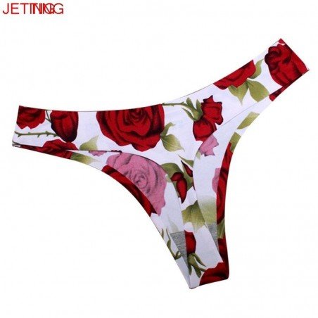Rose Print Women Cotton G String Leopard Thongs Low Waist Sexy T Panties Flower Briefs Ladies Seamle