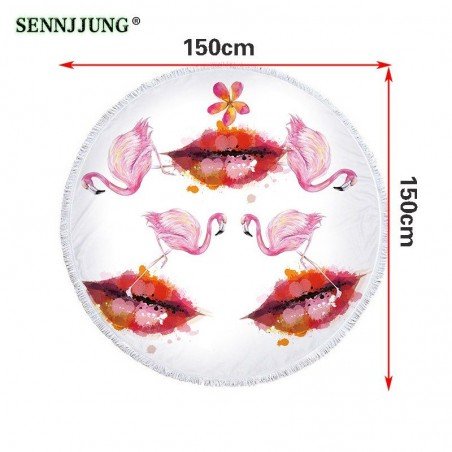Round Sexy Lips Beach Towel with Tassels 150cm Bath Sport Travel Towels Bath Towel Travel Portable M