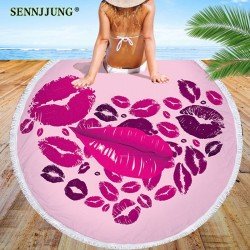 Sexy Lips Round Beach Towel with Tassels 150cm Bath Sport Travel Towels Bath Towel Travel Portable Microfiber Throw Blanket