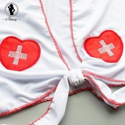 Nurse Uniforms Sexy Lingerie Set Erotic Women Nurse Cosplay Costume Lace Up Top Ruffles Skirt Thongs Uniform Underwear Porno Len