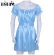 Mens Sexy Costumes Lingerie Babydoll Shiny Soft Satin Crossdress Male with Sash Sissy Underwe