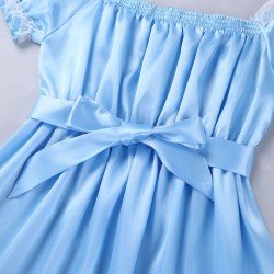 Mens Sexy Costumes Lingerie Babydoll Shiny Soft Satin Crossdress Male with Sash Sissy Underwear Lingerie Sexy