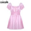 Mens Sexy Lingerie Underwear Dress Babydoll Costumes Shiny Crossdress Male with Sash Gay Bowknot Sis