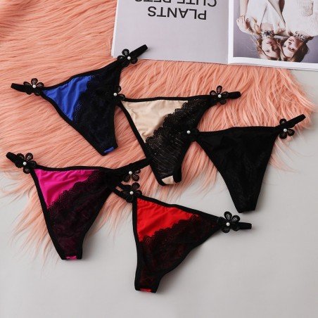 Women Erotic Lingerie Sexy Lace Flowers Panties Low Waist G-string Transparent T-back Briefs Underwear Fashion Summer Underp