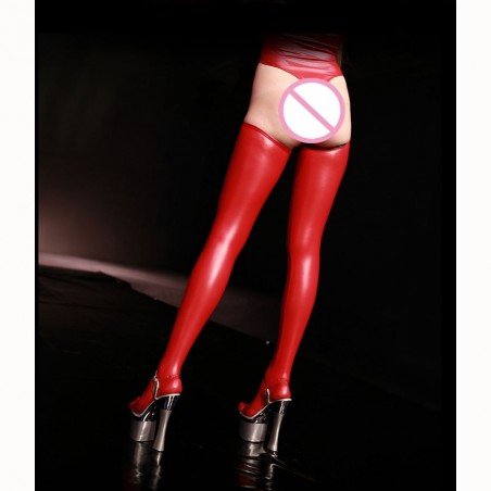 Plus Size Thigh High Shiny Sexy Stockings Black Oil Wetlook Over Knee Stockings Leather Latex Medias