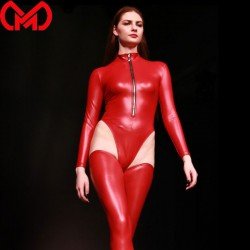 Latex Shiny High Cut Bodysuit Thong Open Crotch Shaping Playsuits T-Crotch Underwear Moto Biker Dance Wear Plus Size Women F