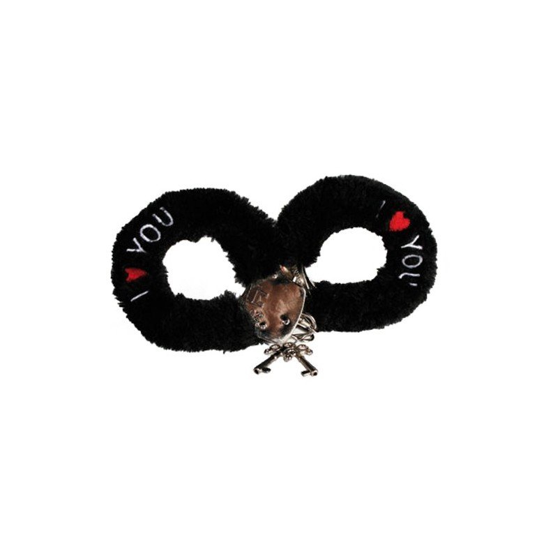 I LOVE YOU BLACK PLUSH HANDCUFFS
