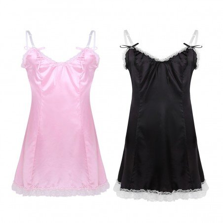 Men Sissy Lingerie Hot Sexy Dress Adjustable Straps V-neckline Low Back Sissy Fancy Vintage Slip Dre