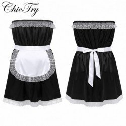 Male Mens Lingerie Sissy Dress for Men Soft Satin Crossdresser Exotic Dress Silky Satin Dress with Apron Nightwear Gay Under