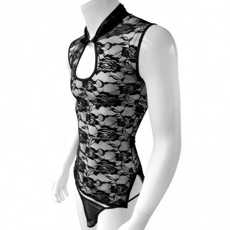 Sexy Mens Sheer  Crossdress Lingerie  Floral Lace See through Sissy Pouch set Bodysuit Slim fit N