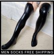 Mens Faux Leather Socks Thigh High Sexy  male Stocking New Gentlemen Style Socks Hose For Male St
