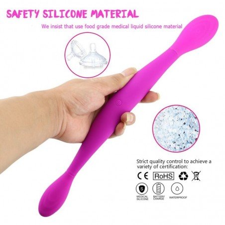 Female Waterproof Double Shock Dildo USB Charging Silicone Magic Wand Vagina Anal Vibrator Sextoy fo