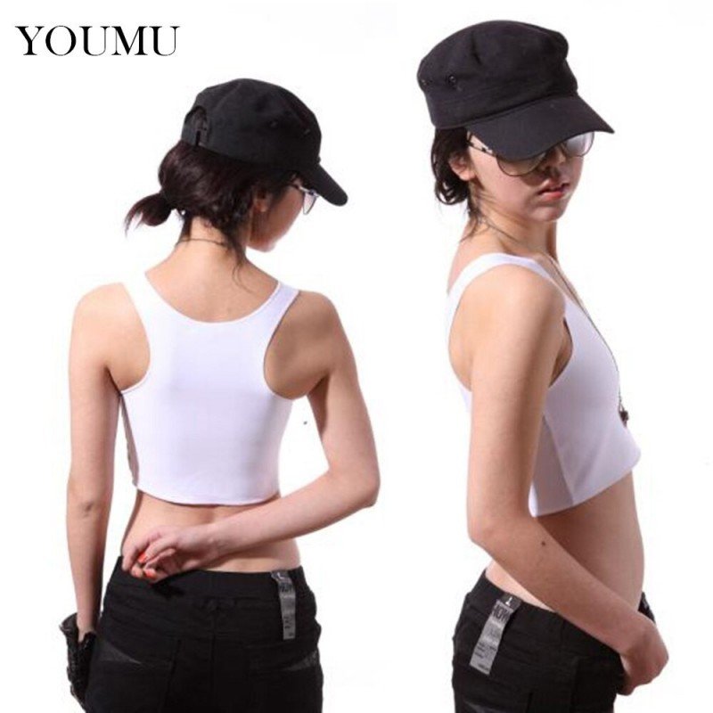 Lesbian Bustier Polyester Tomboy Sexy Lingerie Crop Steampunk Corset Vest Tank Top Undershirt Breast