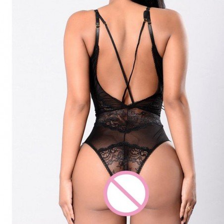 New Women Sexy Lace Transparent Babydoll Hollow Bodysuit Nightwear Clothing Black Fashion Sleep