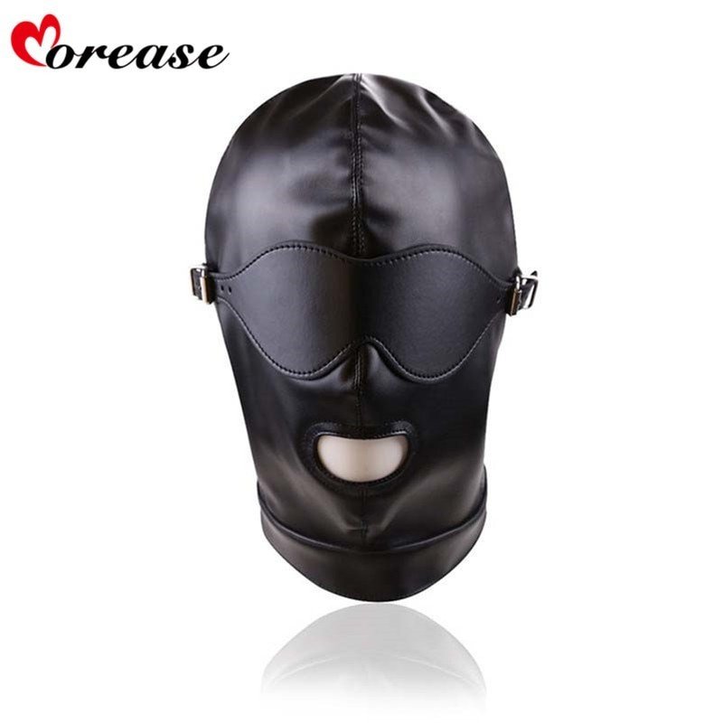 Morease Sexy Bondage PU Leather Hood BDSM Erotic Adult Games Fetish Mouth Mask Sex Toy For Woman Mal