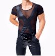 Mens Wetlook Tops Punk Fashion Clothing Faux Leather Mesh Male T-Shirt Night Parties Clubwear Costum Mens Wetlook Tops Punk Fashion Clothing Faux Leather Mesh Male T-Shirt Night Parties Clubwear Costum