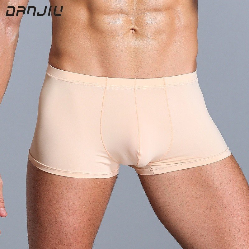 Summer Ice Silk Men Underwear Sexy Gay Thin Soft Breathable Man Boxer Shorts Seamless Solid M