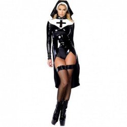 Sexy nun costumes  M, L, XL Fashion Black Women sexy nun costume Vinyl Leather Cosplay Halloween Costume W850640