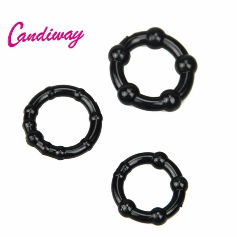Set of 3 Black Silicone Male Delay Lock Elastic Ring Cock Ring Penis Soft Adult Sex Toy Avoid Premat