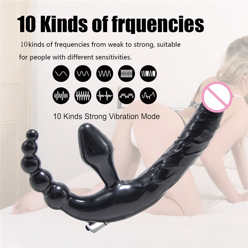 Strap On Dildo Vibrator Anal Beads Butt Plug 10 Speed Double Penetration  Vibrators Sex Toys for Women Couples Lesbian Massag Colour Black