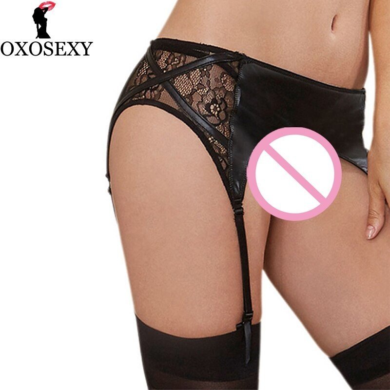 xxxl 6xl Plus Size Faux Leather Sexy Plus Size Garter Belt Women Suspender Belt Sheer Lace G-strings Lingerie