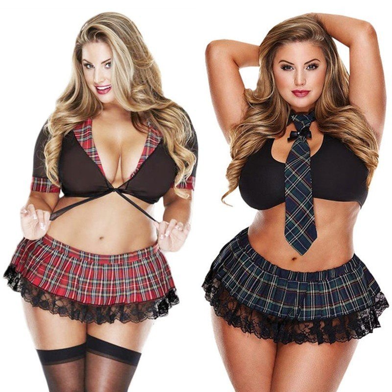 XXXL - 5XL Plus Size  Student Lingerie Sexy Hot Erotic Costumes Schoolgirl Sexy Plaid Uniform