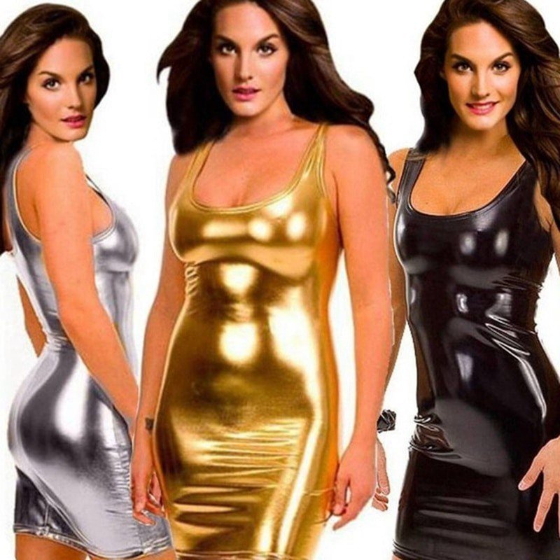 Women Sexy wetlook pu faux leather lingerie dress pvc Latex clubwear Catsuit Erotic fetish hot shiny