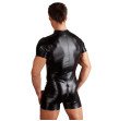 Male PU Leather Bodysuit  Black Open Crotch Zipper Jumpsuit Mens Fetish Latex Clubwear Catsuit L