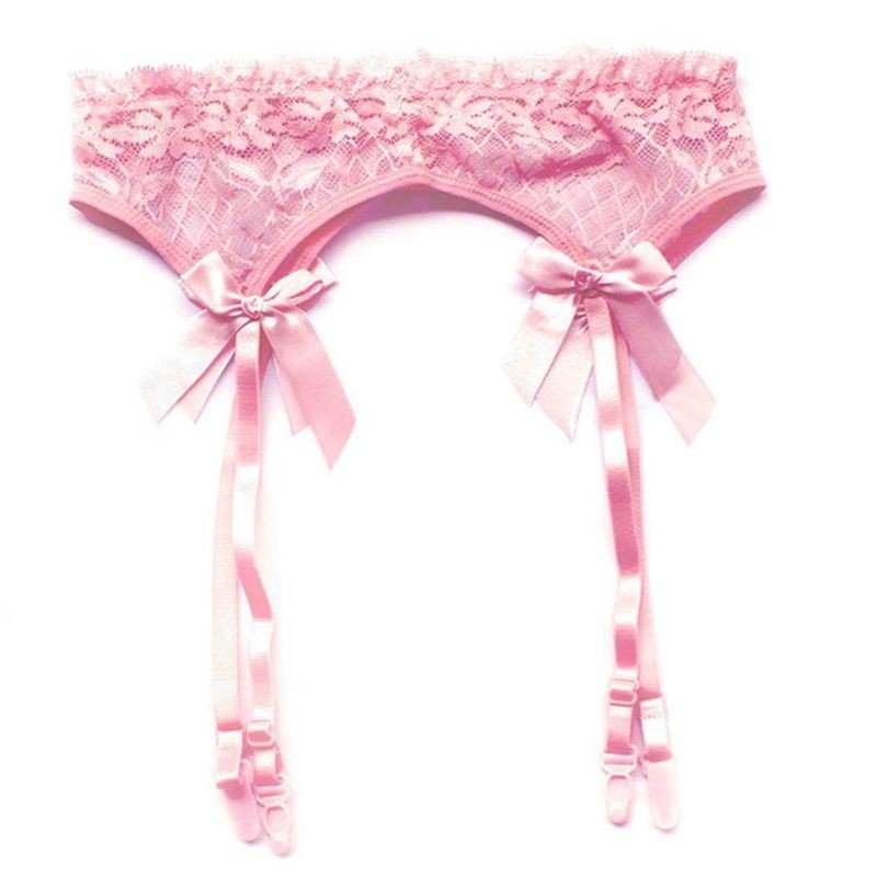 Womens Erotic See Through Mesh Sheer Suspenders Floral Lace Bowknot Embellishment Adjustable Thigh-H