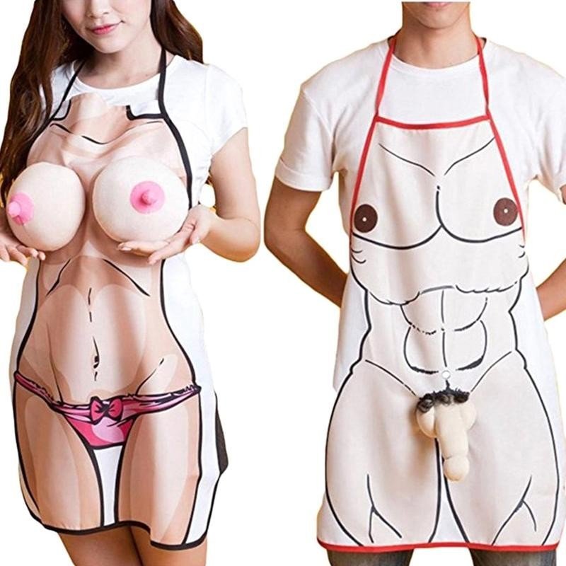 Naked Woman Funny Cooking Apron Sexy Kitchen Dinner Party Baking Aprons For Woman And Man with big cock apron