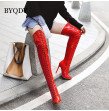 Crossdressing Luxury Brand Sexy PU Leather Cross Strap Over the Knee Boots Woman Pointed Toe Bandage Stilett