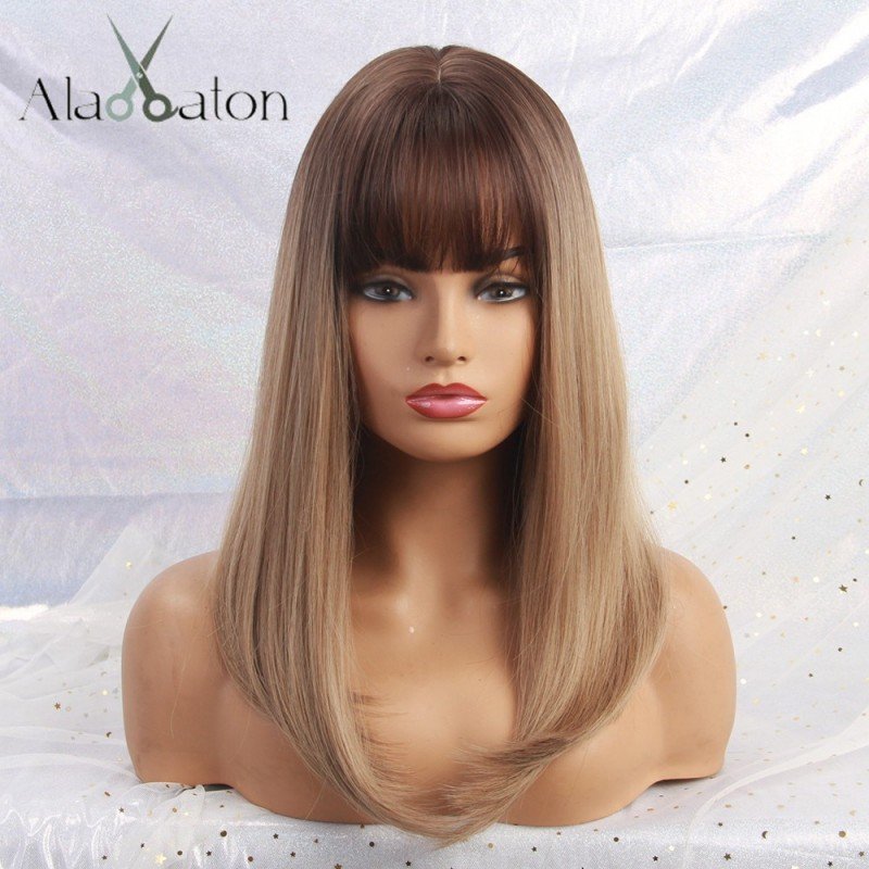 Crossdressing Brown Blonde Wigs with Bangs Synthetic for transvestites Straight N Crossdressing Brown Blonde Wigs with Bangs Synthetic for transvestites Straight N