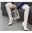 Crossdressing Luxury Brand Sexy PU Leather Cross Strap Over the Knee Boots Woman Pointed Toe Bandage Stilett