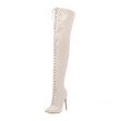 Crossdressing Luxury Brand Sexy PU Leather Cross Strap Over the Knee Boots Woman Pointed Toe Bandage Stilett